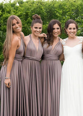 Coral | Ethereal Elegance Convertible Taupe Chiffon Maxi Bridesmaid Dress with Multiway Infinity - Price #price_variant_lowest# - Taupe - PromDressClub